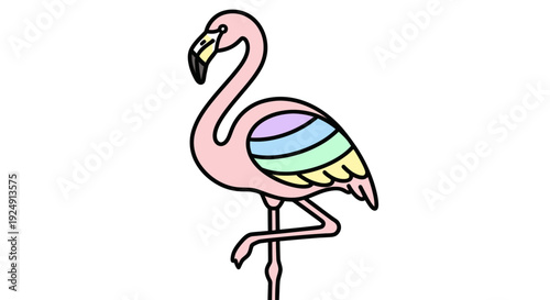 A cute pink flamingo with pastel rainbow wings illustration