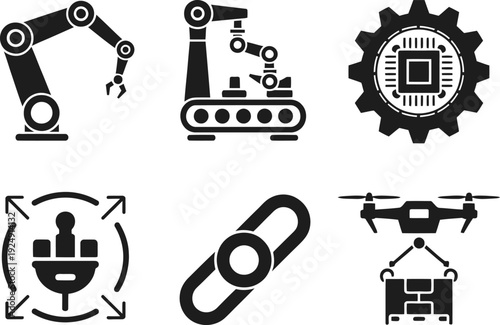 A collection of industrial and technological icons on a white background