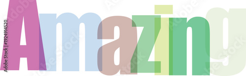 Amazing word with colorful letters and shadows over checkered background concept for wonder surprise excellence and admiration