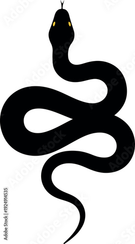 Black Snake Isolated Minimalist Illustration Yellow Eyes White Background