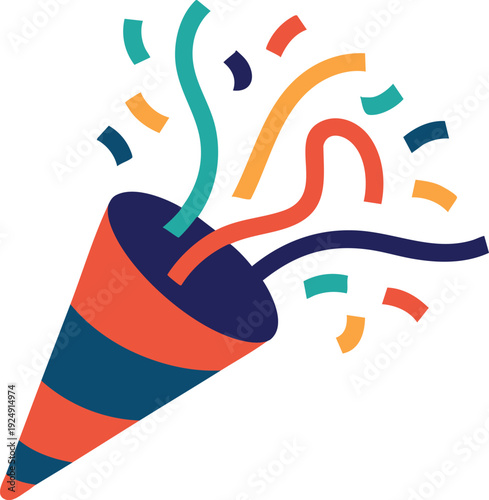 Vibrant Celebration Party Popper, Festive Confetti Explosion Graphic, vector, illustration, silhouette.