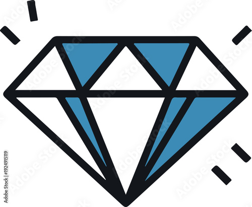 Blue Diamond Gemstone Shiny Crystal Icon Isolated On White Minimalist Flat Design