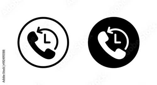 Call history icon in black circle. Recent phone symbol. Handset callback sign