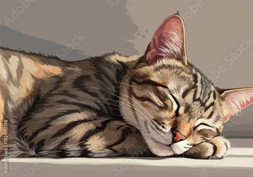 Close-up Pixel Art Cat Sleeping Warm Lighting Neutral Background