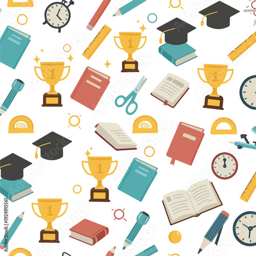 Colorful Education School Supplies Seamless Pattern Background Vector