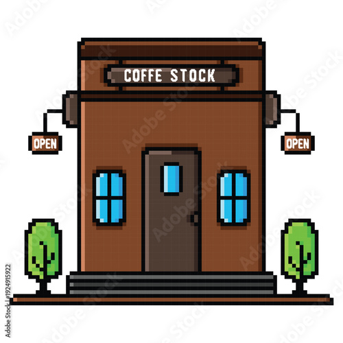 Pixel art minimalist coffee house vector design