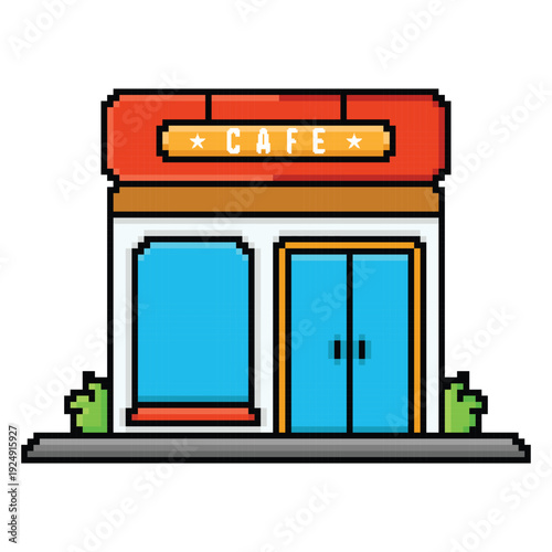 Pixel art building cafe vector design