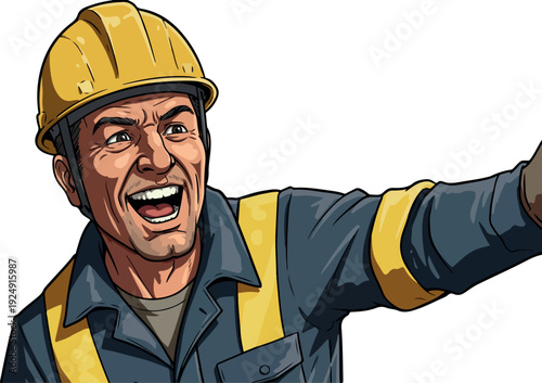 Construction Worker Man Yellow Hard Hat Giving Instructions