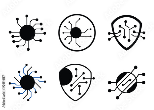 Digital Security and Connection Icons representing Cybernetics and Advanced Technology Systems
