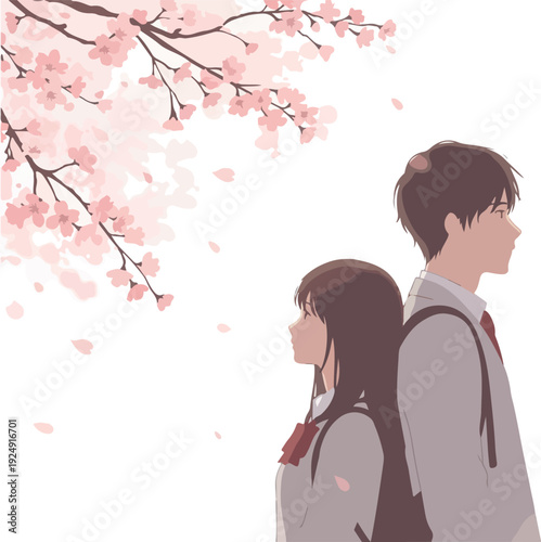 Couple Under Pink Cherry Blossom Tree Soft Light White Background