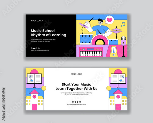 Horizontal Banner Flat Cartoon Hand Drawn for World Penguin Day