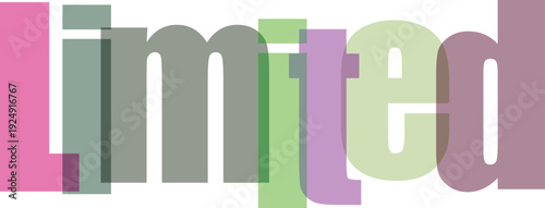 Limited edition text design with bold multicolored overlapping letters on transparent grid for exclusive marketing and branding