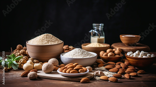 Food and baking gluten free ingredient. Cereals and flours coarse, corn flour, buckwheat flour, chickpeas flour