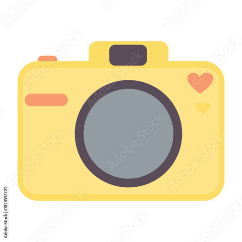 Yellow camera with a heart symbol representing joyful photography, capturing memories, and the art of personal expression through digital devices.
