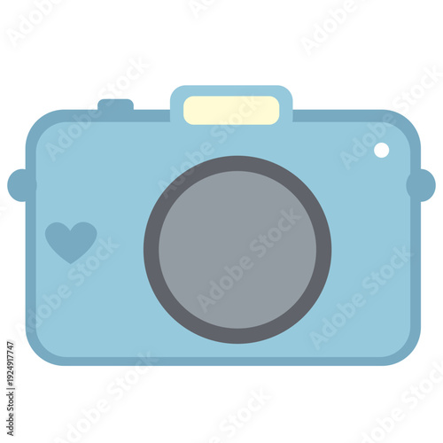 Cute light blue camera with a heart symbol representing photography, personal moments, and creative expression in a playful, colorful design.