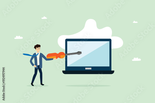 Modern Laptop Maintenance and Hardware Repair Illustration