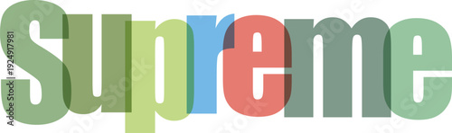 Supreme word made of colorful pastel letters overlapping in transparent background with 3d effect