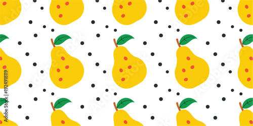 Yellow Pear Seamless Pattern  Whole & Sliced Pears