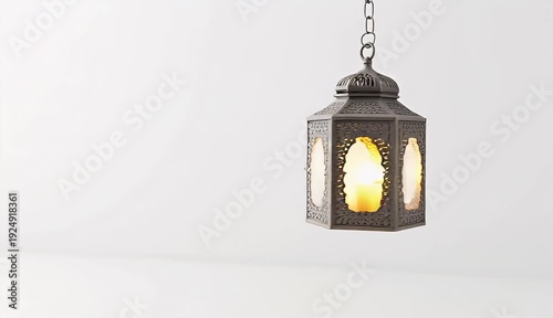 Elegant Arabic Lantern Hanging Pendant Light with Intricate Geometric Cutouts Illuminated Warmly