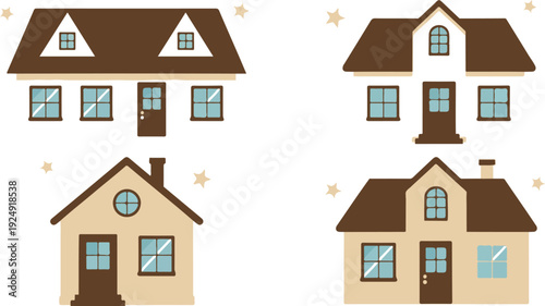Cute Cozy House Icon Set  Small Cottages & Charming Buildings