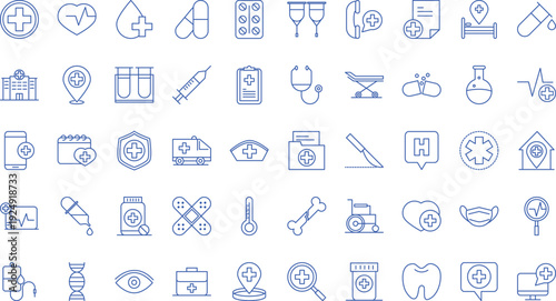 Medical and hospital pictogram line-style icon set Free Vector