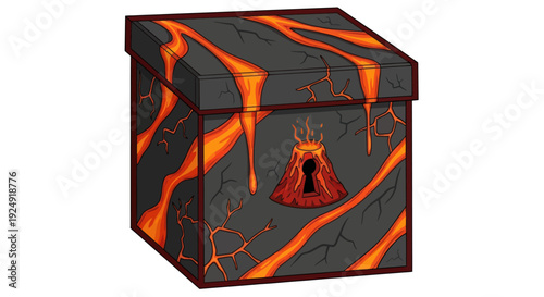 Cartoon Lava Box with Volcano Keyhole Design