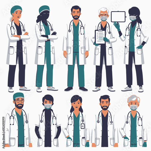 Diverse Group of Doctors and Medical Staff vector