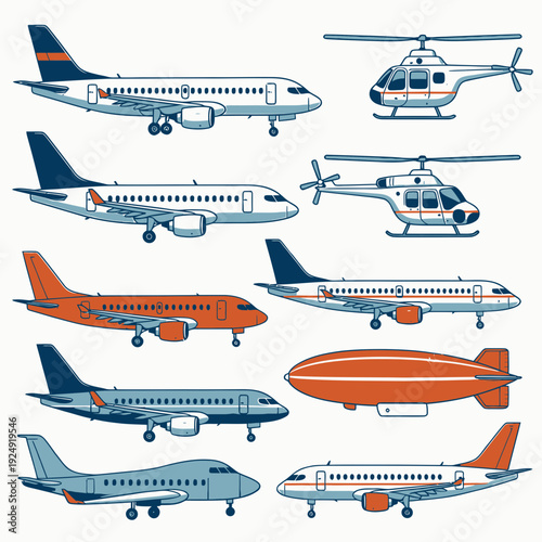 Air Transportation Vehicles Collection vector illustration
