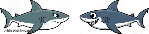 Cute & Aggressive Shark Cartoon Icon Set  Marine Animal Expressions