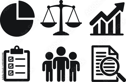 A collection of business and finance icons on a white background