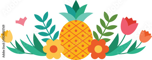 Tropical Botanical Icon Set  Leaves, Flowers & Pineapple