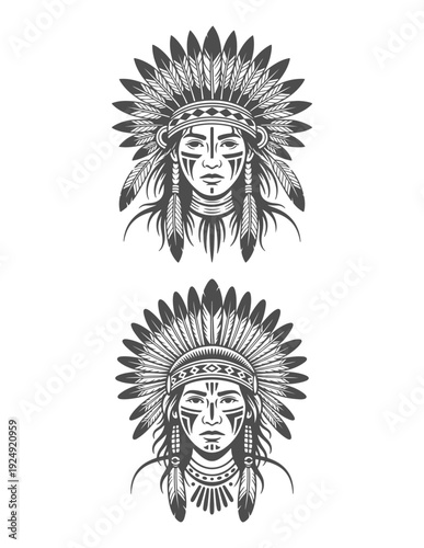 illustrations of native american chiefs wearing traditional headdresses