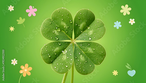 Obraz na płótnie Four-Leaf Clover Close-Up with Soft Green Background 