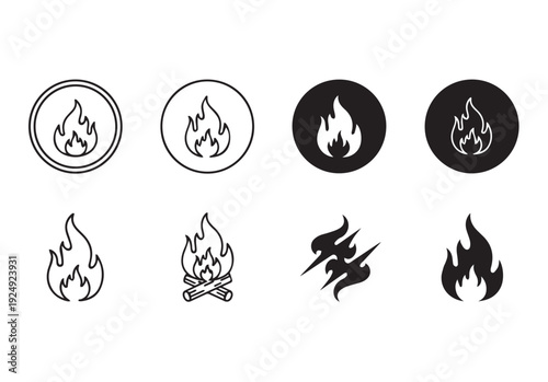 Collection of flame icons in various styles and designs for different uses