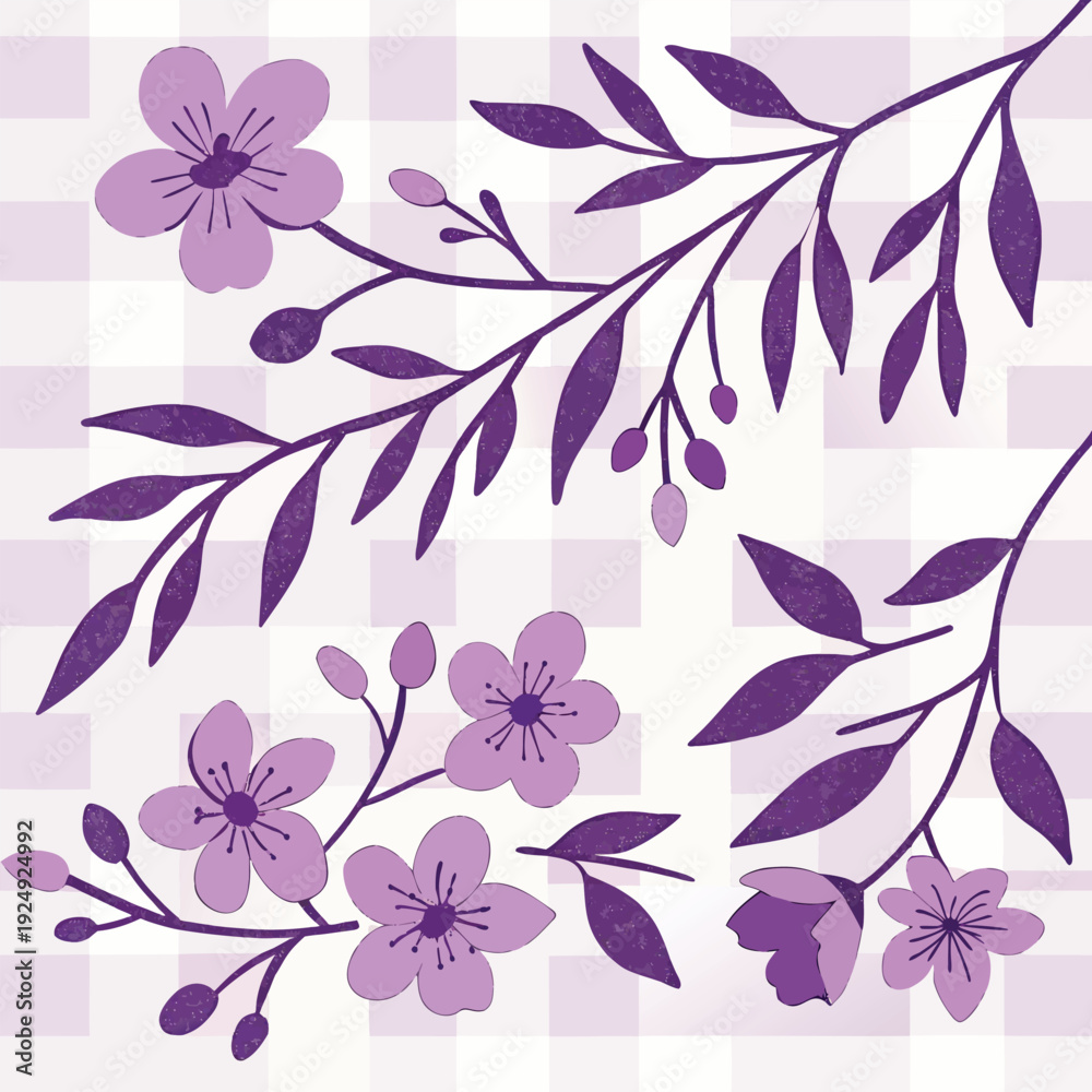 Fototapeta premium Seamless hand painted violet and purple gingham check pattern with soft watercolor texture. Warm cheerful plaid background ideal for fabric, wallpaper, packaging, stationery, kitchen, summer