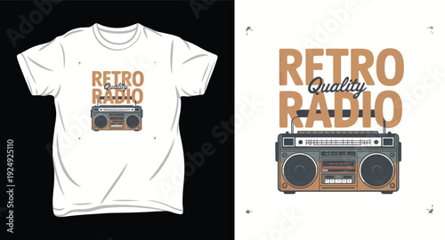 Retro radio quality t shirt design vintage boombox vector illustration music nostalgia