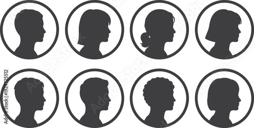 A group of diverse people silhouettes in circular profiles