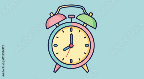 Colorful Cartoon Alarm Clock Illustration on Light Blue Background