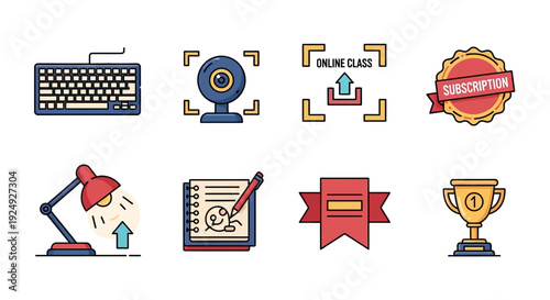 Modern Online Education and Digital Learning Icons Collection