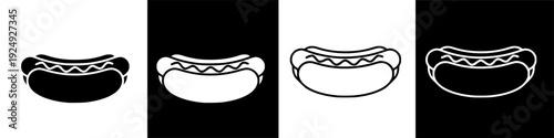 Minimalist hot dog icon vector graphic illustration on black background for fast food design
