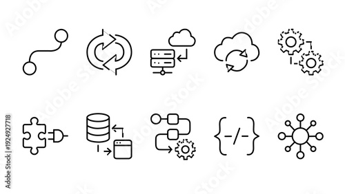 Minimal API Integration Line Icon Set in Rounded Monoline SaaS Style