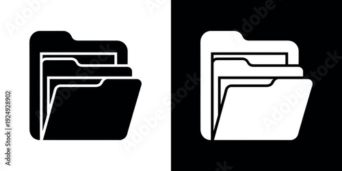 Black and white folder on split background file symbol