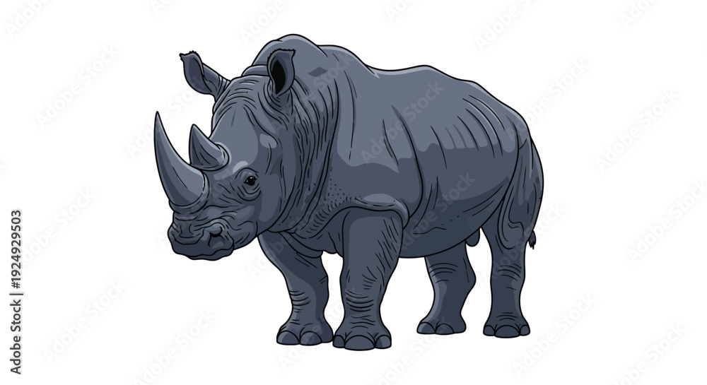 Fototapeta premium A gray rhinoceros standing on a white background.