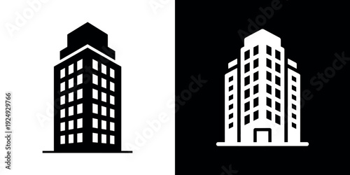 Black and white skyscraper building silhouettes