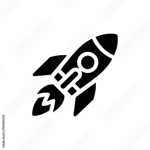 Black rocket ship with white outline spaceship symbol