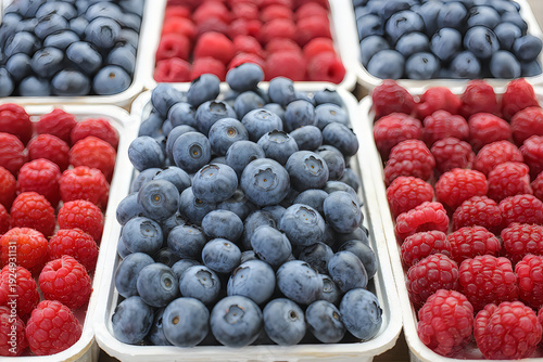 Fresh berries in white containers
