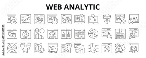 30 Web Analytic Line Icons Vector - Session, Acquisition, Metric, Dashboard, Insight, Web Security