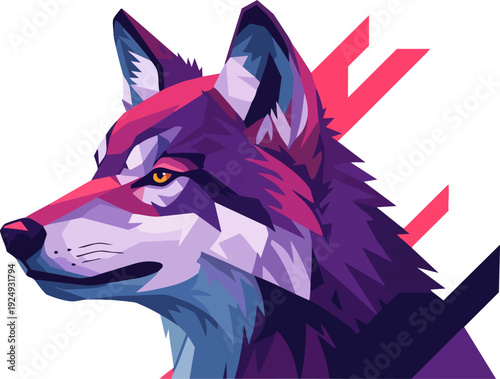Vibrant illustration of a wolf's profile showcasing its fierce expression and detailed fur texture in a modern art style