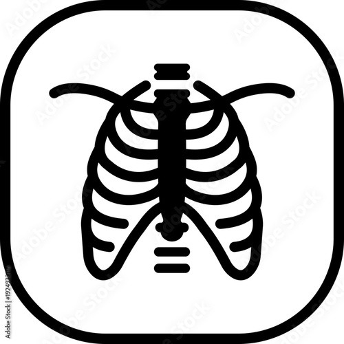 X ray chest rib cage icon in black flat line style featuring radiology, skeleton, anatomy, medical scan, diagnostic imaging and healthcare synonym elements for hospital and clinic design