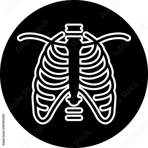 X ray chest rib cage icon in black flat line style featuring radiology, skeleton, anatomy, medical scan, diagnostic imaging and healthcare synonym elements for hospital and clinic design